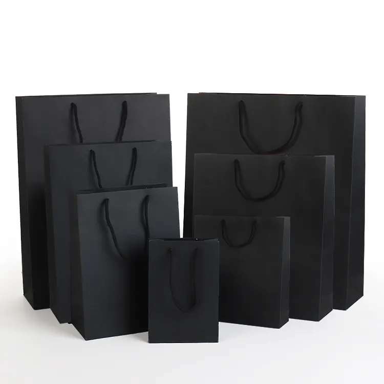 Black Kraft Paper Bags With Rope Handles With Your Own Logo - Bochen